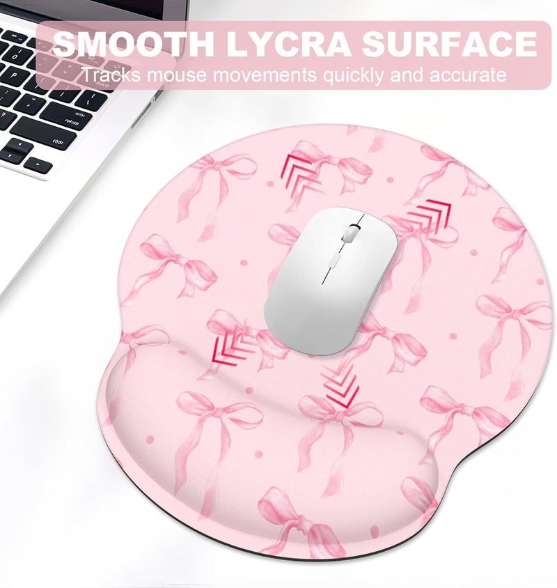 JIGOO Ergonomic Mouse Pad with Wrist Rest and Keyboard Wrist Rest, Mousepad and Wrist Rest for Computer Keyboard, Non-Slip Rubber Base, Mouse Pad Wrist Support for Gaming, Pink Bow - Image 3